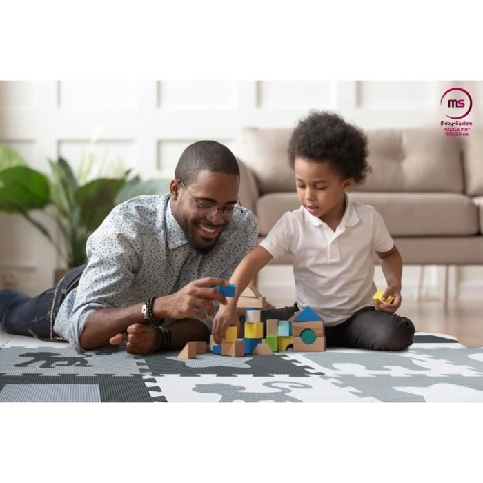 Moby-System Tapis d'Eveil Bébé 150 X150 X1 CM- Tapis De Puzzle En Mousse EVA - Tapis De Jeu Avec Rebords Sans Odeur- Gris