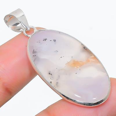 Doğal Dendrit Opal Değerli Taş 925 Ayar Gümüş Hediye Kolye Ucu 1.89" M3a54