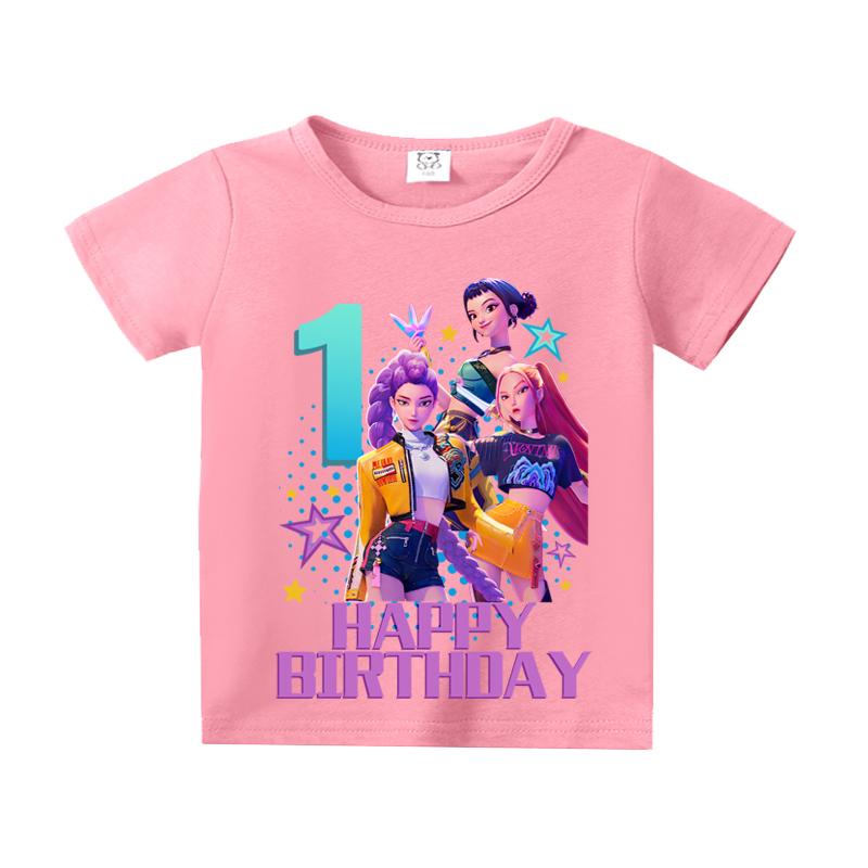 KPop Demon Hunters T-Shirt Movie Huntrix Pink Clothes Personality Number Simple Basic Tops Girls Absorbent Shirts Birthday Gift