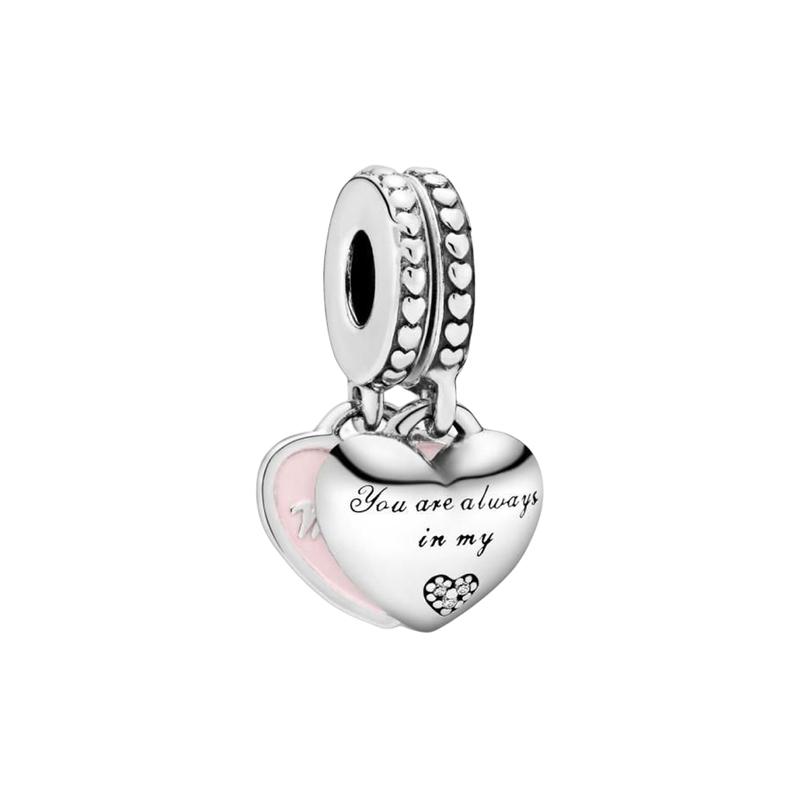 Pandora Mother and Daughter's Beautiful, Fashionable and Beautiful Hearts, 925 Silver Pendant, Women's Model, Silver 792072EN40