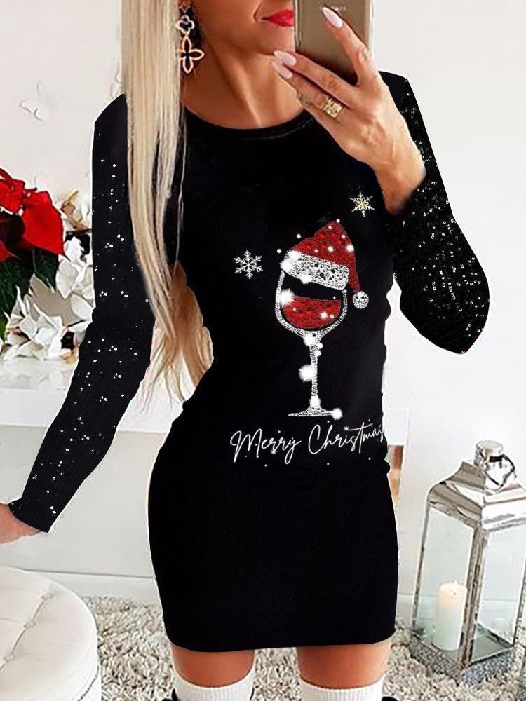 Europeisk og amerikansk langermet trykt julekjoleskjørt 2023