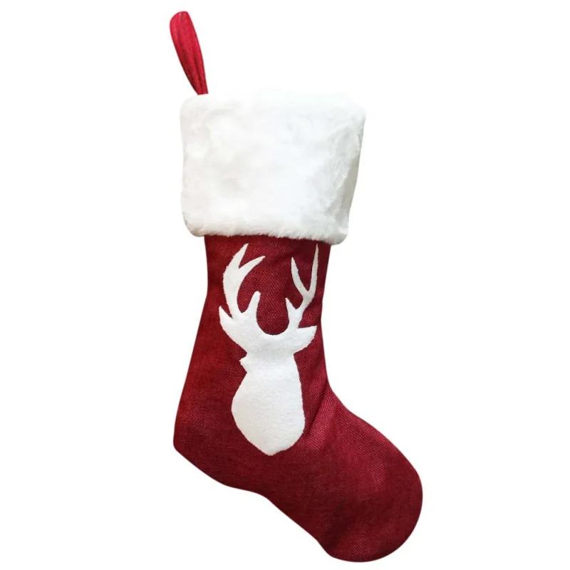 Cute Christmas Stockings Socks Fireplace Hanging Stockings Plush Personalized Home Party Decoration with Snowman Santa Elk Bear