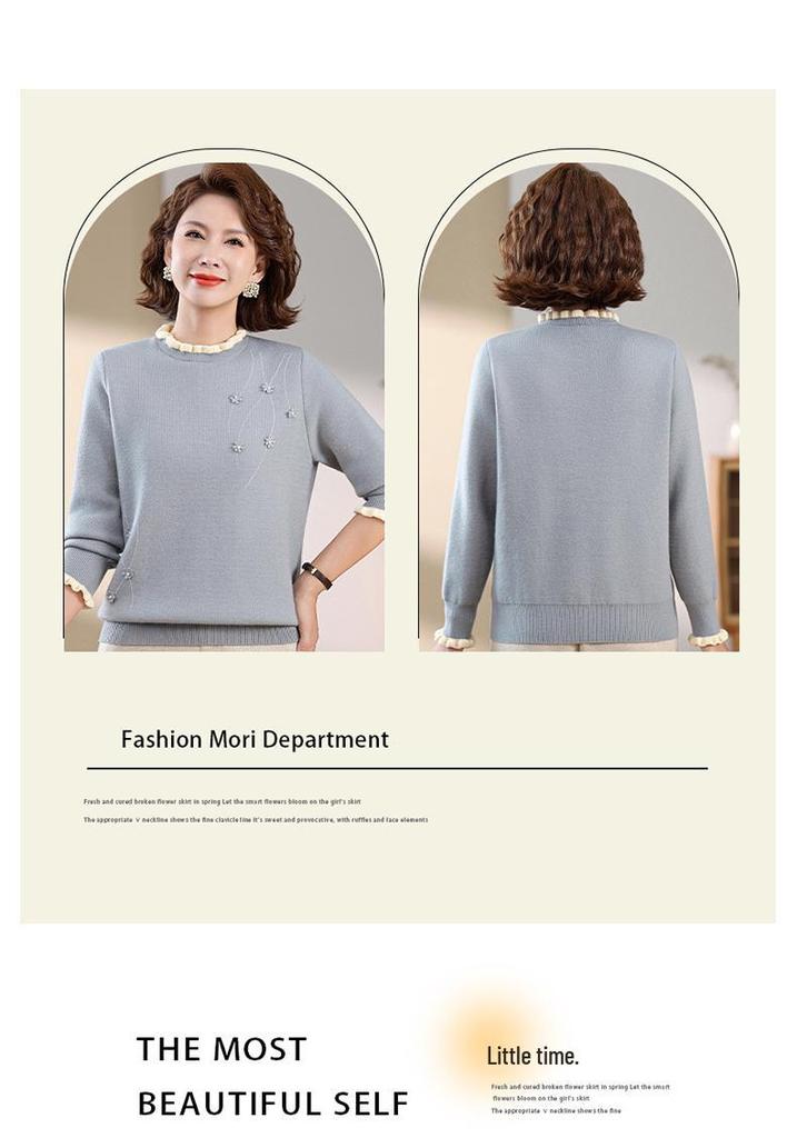 Mom's Stylish Plus Velvet Sweater - New Winter Warm Base Layer Top for Middle-Aged and Elderly Women