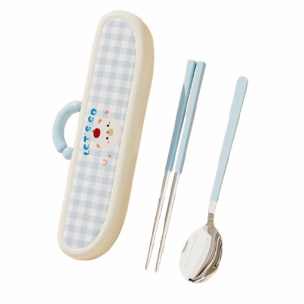 Stainless Steel Chopsticks Three-piece Set Cartoon Pattern Fork Dining Utensils Kit  Office Use
