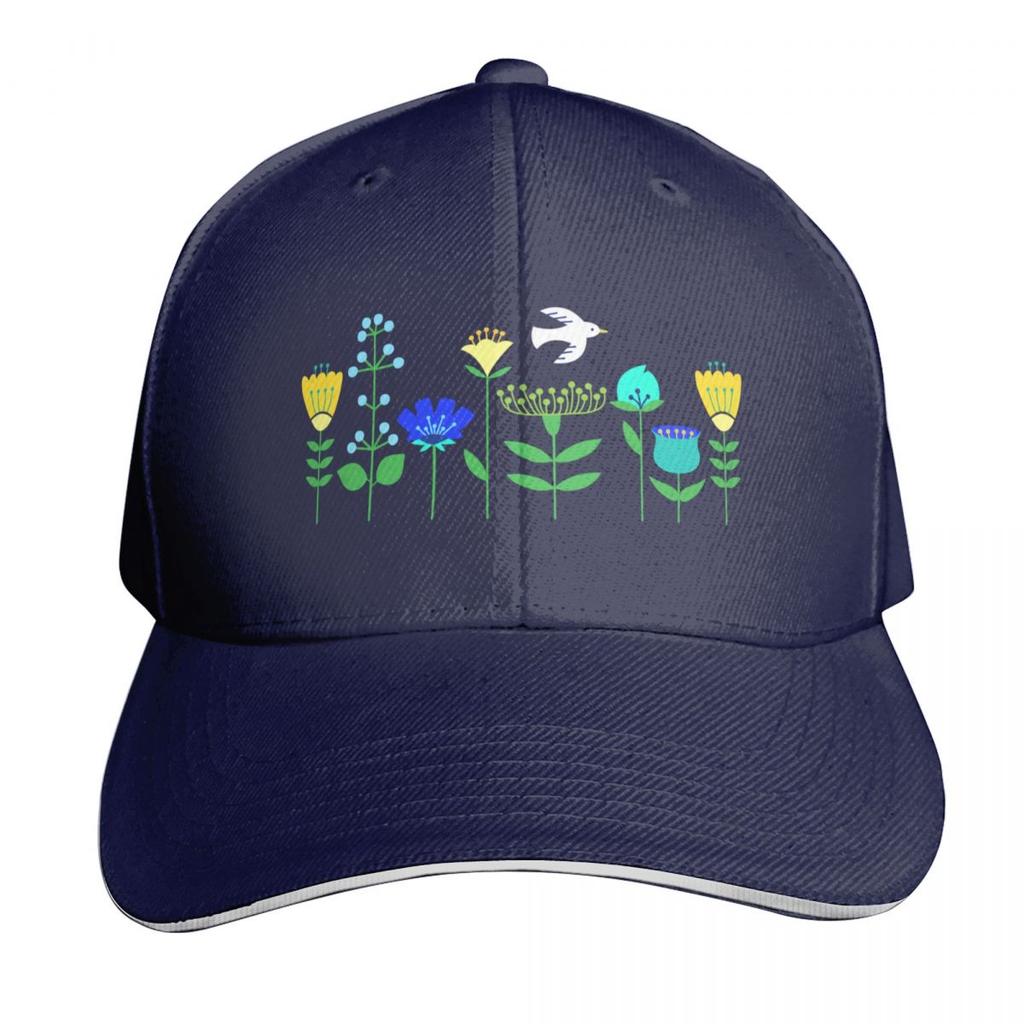 Scandinavian flowers with soaring bird Baseball Cap Low Profile Unstructured Unisex for Unisex Women Outdoor Golf Running Hiking
