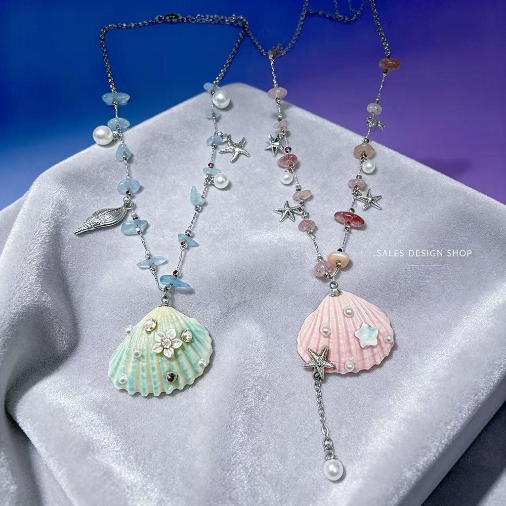 Custom Starfish Pearl Necklace: Stylish Vacation Shell & Natural Stone Collarbone Chain. Perfect Versatile Accessory.