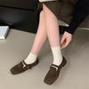 2025 spring new British style handmade buckle matte leather shallow mouth flat heel square head single shoes small leather shoes