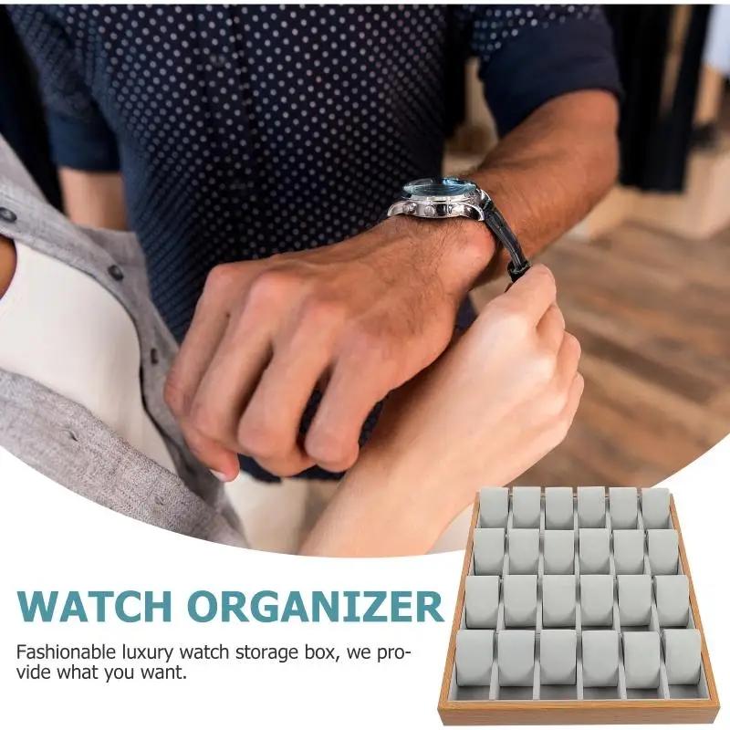 24 Slots Walnut Grain Wood Watch Storage Display Box Wristwatch Organizer Display Tray Watches Holder with Pillows Gift Cases