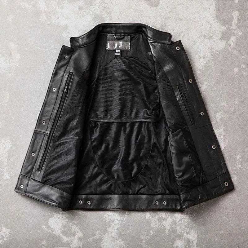 Chinesische Größe Motorrad Biker Lederweste Männer Echtes Kuhleder Ärmellose Jacken 100% ECHT Rindsleder Stehkragen Weste Outwear