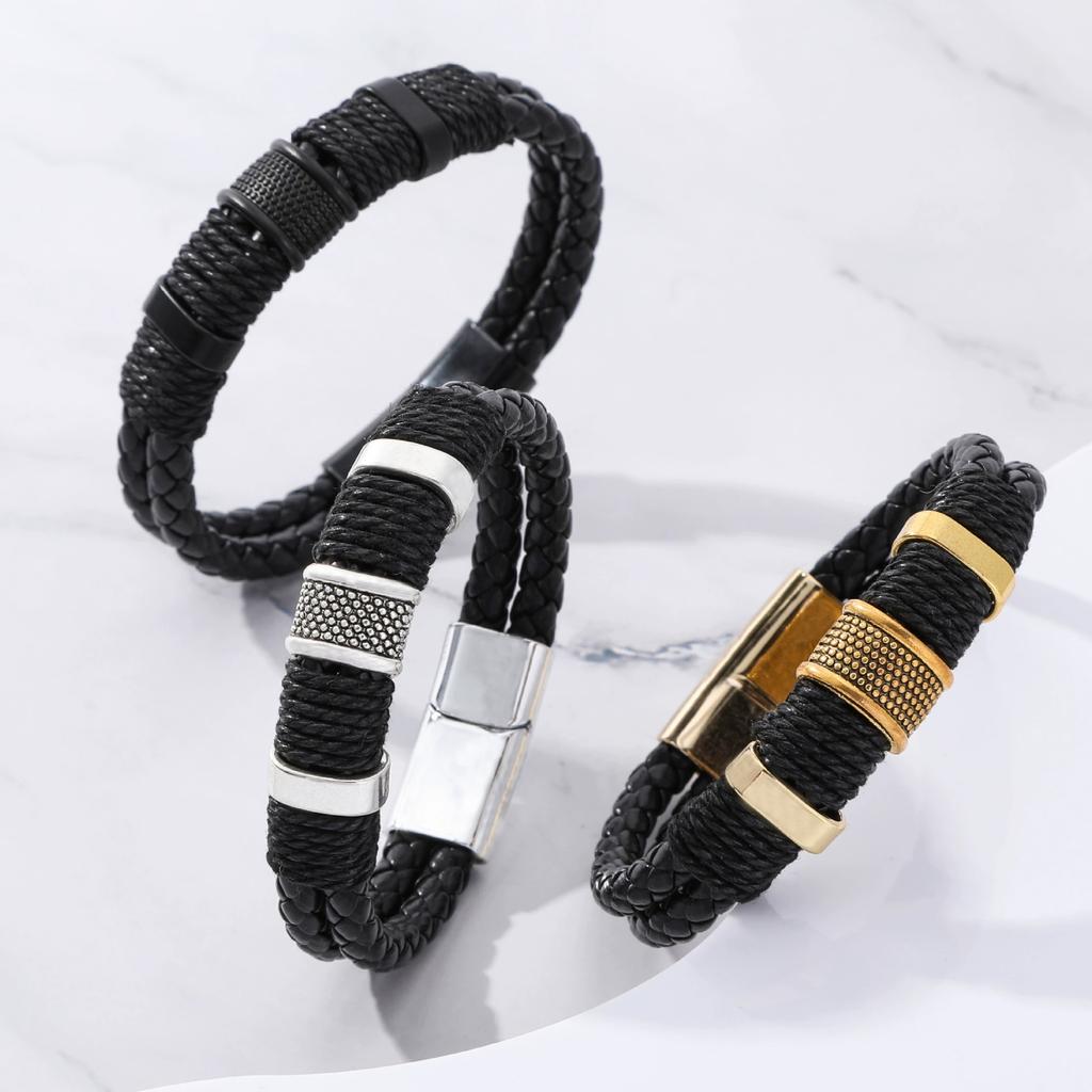 Retro Men'S Magnetic Buckle Bracelet For Man PU Woven Leather Bracelet Couple Bangle Women Punk Party Jewelry Gift