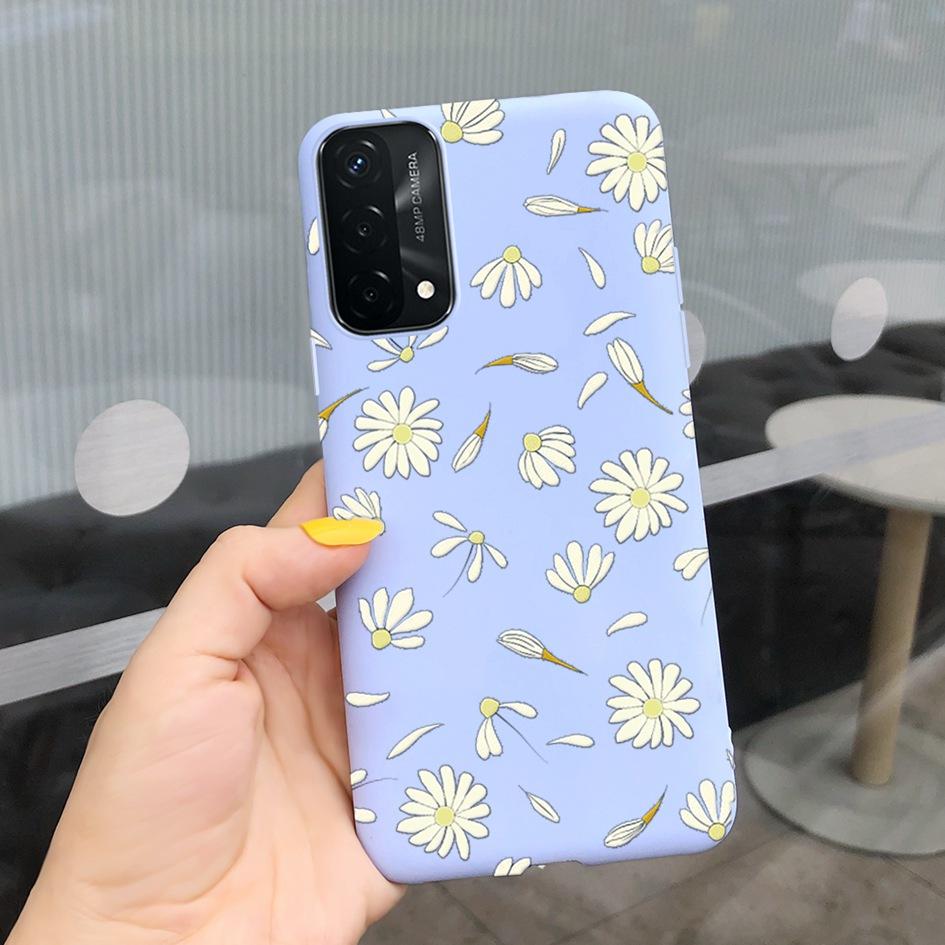 A74 Fodral För OPPO A74 CHP2219 Fodral Lyxigt Fjäder Dinosaurie Daisy Mönster Bakre Skydd För OPPO A74 5G CPH2197 A 74 Mjuk Capa