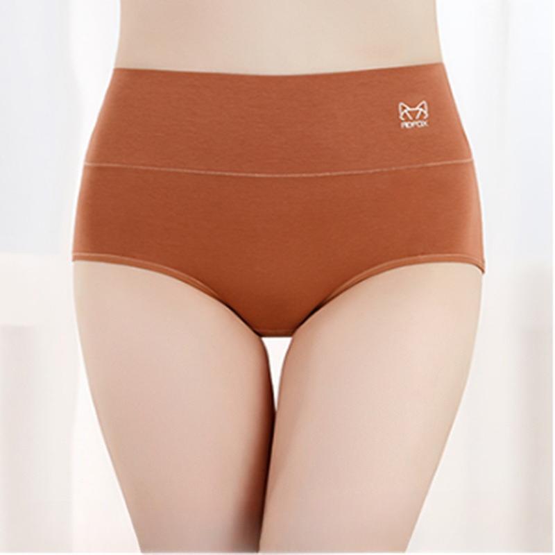 Damen Frühling und Herbst Einfache Reine Baumwolle Antibakterieller Schritt Bauchstraffend Hüfte Hohe Taille Dreieck Panties XXL brown