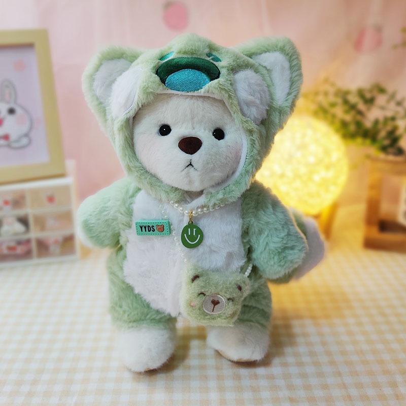 Medium Bear Outfit - Blue Pink Striped Carrot Overalls Set