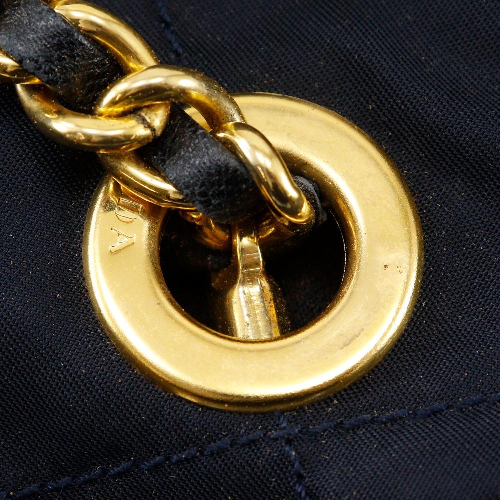 PRADA ChainShoulder Shoulder Bag quilting Navy blue Nylon Women Used