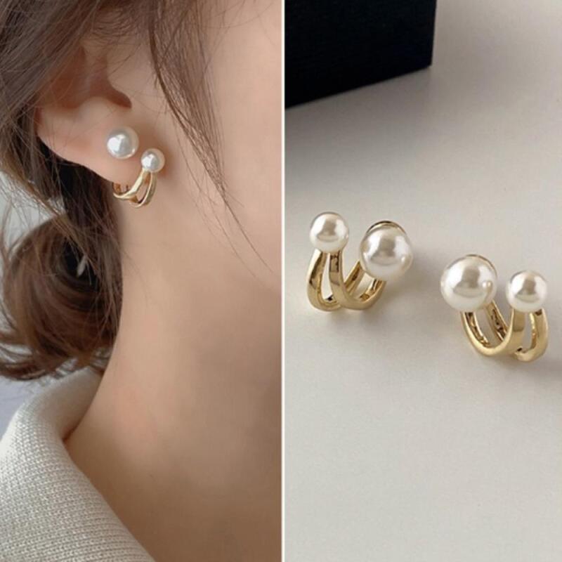 

Nbalder Women s Classic Two-Way Bead Pearl Earrings Double gold