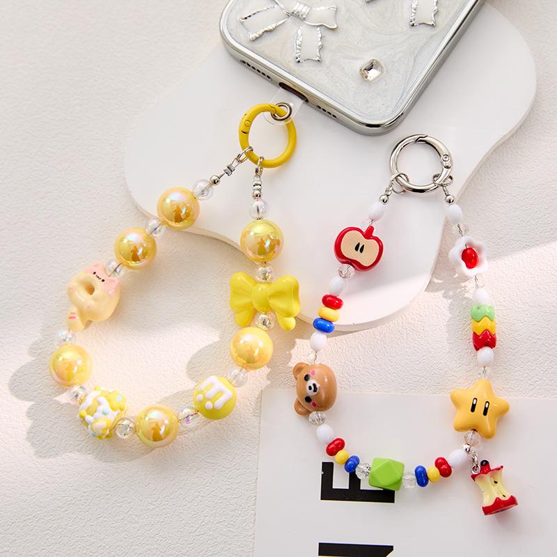 Cute Bear Star Mobile Phone Chain Dopamine Girl Heart Beaded Apple Pendant Lanyard Wrist Strap Chain