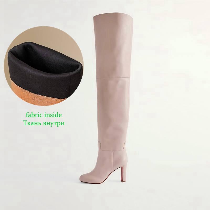 Krazing Pot Rindsleder Herbst Winter Schuhe Dünne Hohe Absätze Markenschuhe Große Größe 45 Größe 44 Größe 46 Damen Warm Halten Over-the-Knee Stiefel