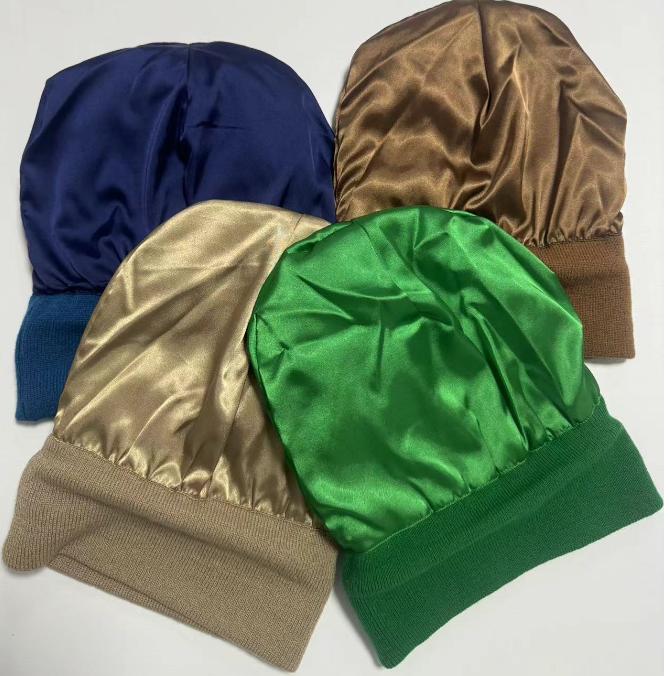 Custom Logo Winter Beanie Hat Blank Unisex Satin Lined Beanie 100% Acrylic Cuffless Silk Satin Inside Lined Beanie светло-коричневого