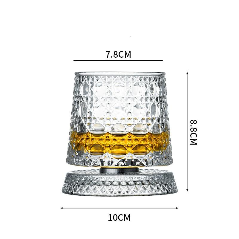 Whiskey Glasses Rotatable Tumbler Crystal Glass Cups Drinking Glasses with Creative Coasters for Scotch,Bourbon,Cocktails