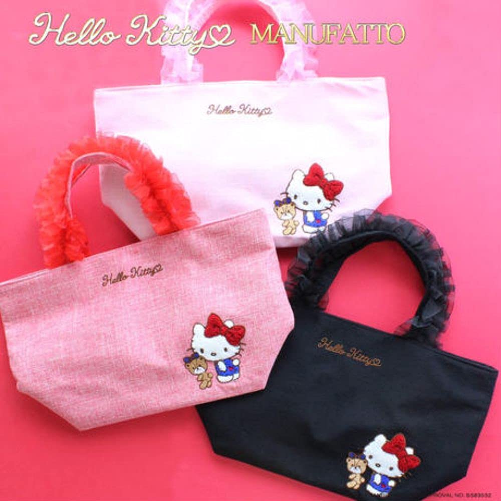 Yasuda Tsusho Sagara Embroidered Organza Frill Hello Kitty Frill BAG102 Bag, Pink,