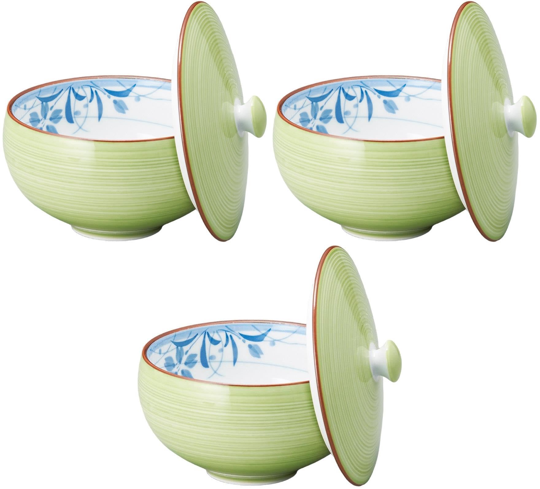 

Набор из 3 зеленых свитков с крышкой в виде колокольчика Сенча (Посуда хасами) [10×8см 180cc]