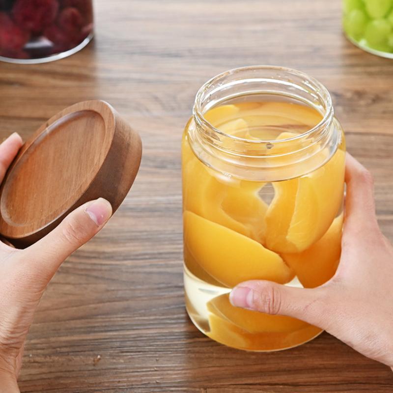 With Wood Lid Food Storage Jars Candy Dried Jars Household Organizer Coffee Beans Sealed Tank Transparent Glass Container