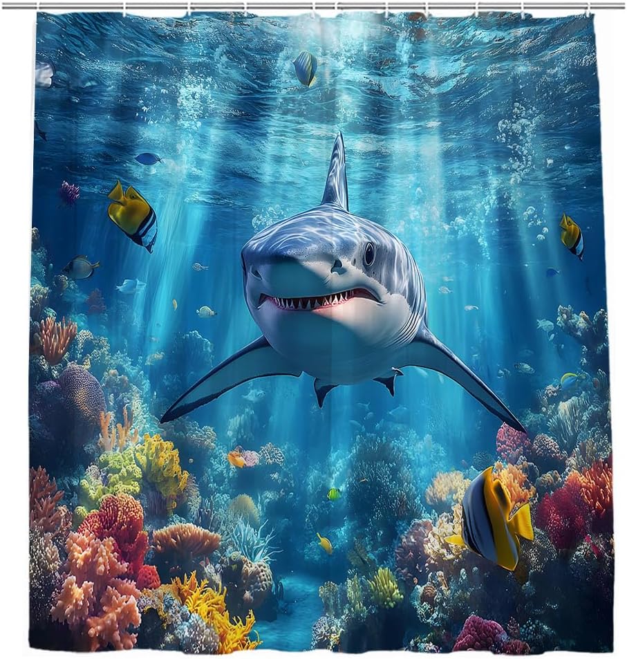 Шторка для душа Акула 3D Морское Дикое Животное Океан Море Подводный Мир Рыба Синяя Волна Фантазия Морской Декор Ванной Комнаты Шторки с 90x180CM
