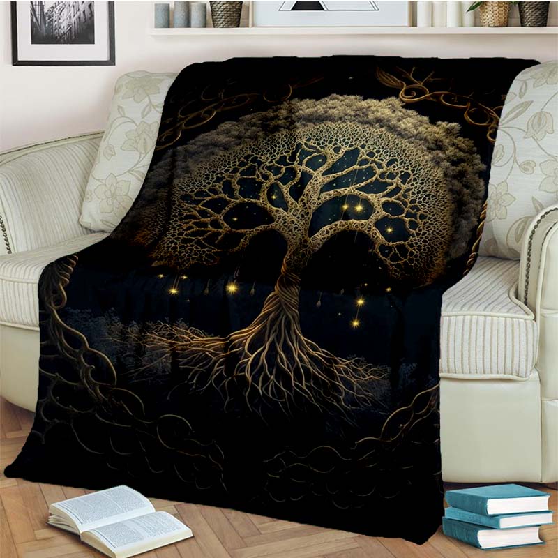 Tree of Life Mystical Celtic Art Print Flannel Blanket Cozy Warm Throw Sofa Bedroom Present Indoor Home Party Lounge Decor