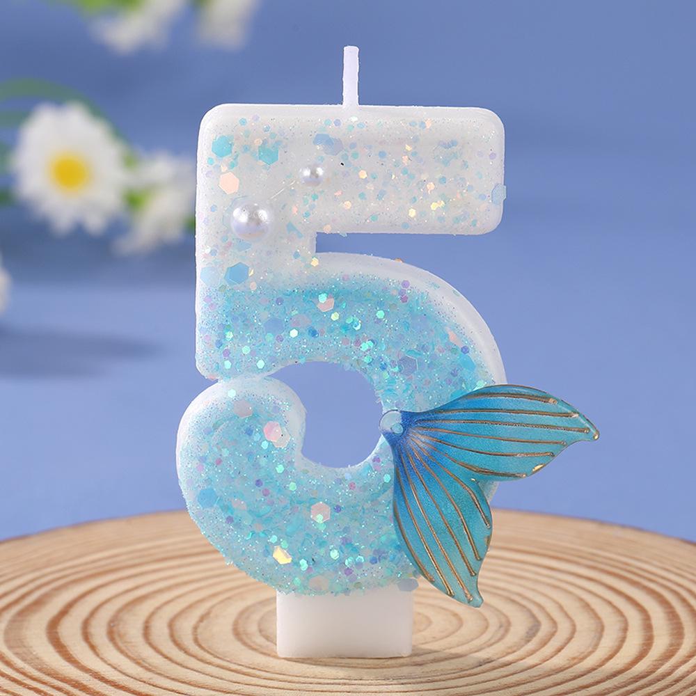 Blue Mermaid Tail Candle for Princess Birthday Cake