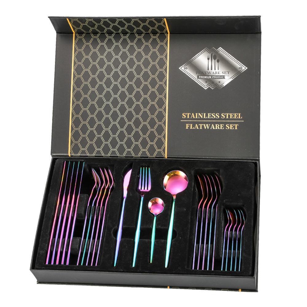 24pcs Gold Dinnerware Set Stainless Steel Tableware Set Knife Fork Spoon Luxury Cutlery Set Kitchen Flatware Dishwasher Safe