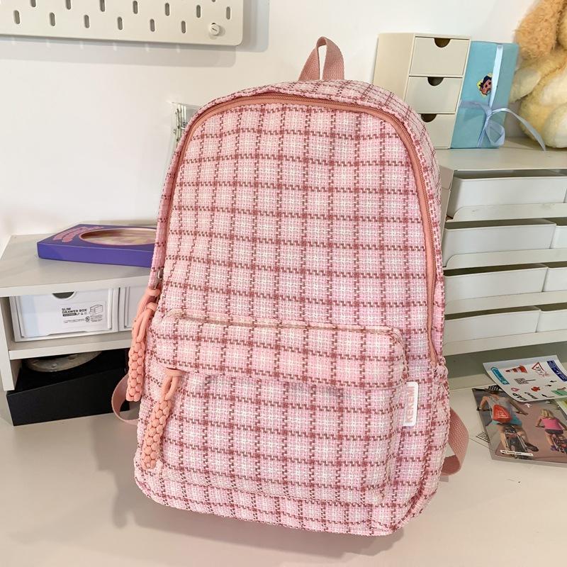 Small Fresh Girl Ins Wind Korean Junior High School Students Large Capacity Backpack Simple Middle School Students Plaid Backpack.