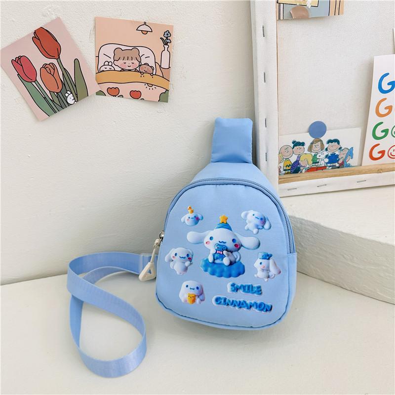 Adorable Cartoon Kids Shoulder Bag Lightweight Nylon For Boys And Girls синий