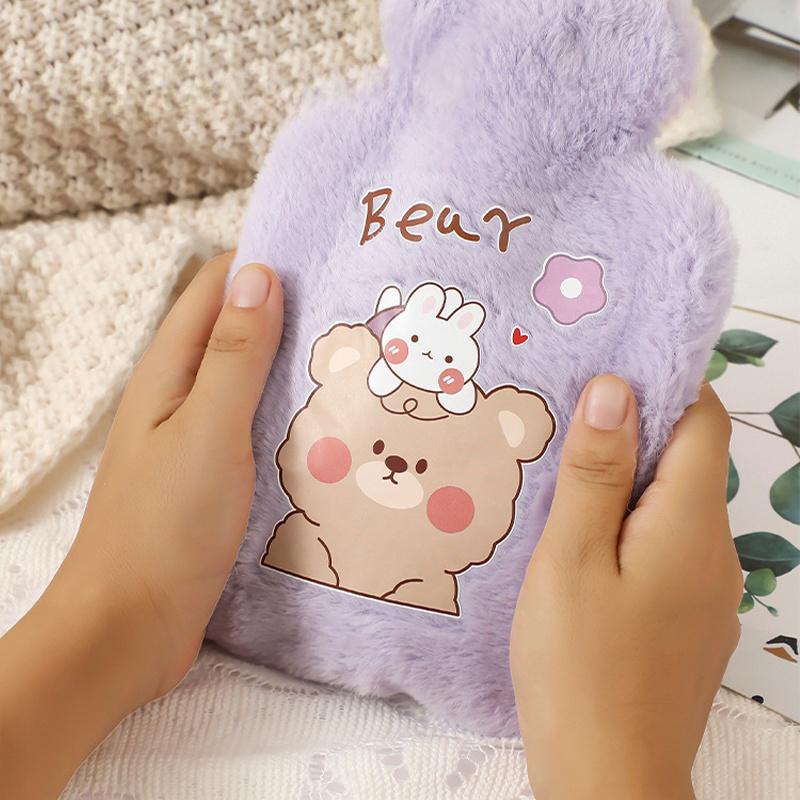 Cartoon Hot Water Bag with Cloth Cover Kawaii Plush Warm Bag Plush Hot Water Bottle Portable Hand Warmer Home School Supplies