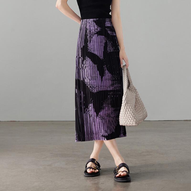 SOFSIL 2026 Summer Butterfly Print Pleated Midi Skirt M