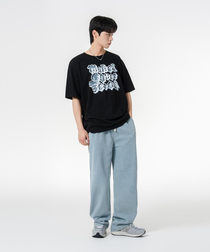 MOZMOZ Puppy Fit Oversized Short Sleeve T-Shirt Black