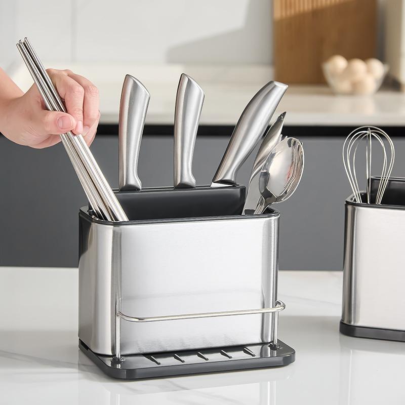 Stainless Steel Kitchen Utensil Storage Rack Kitchen Countertop Cutlery Drainer Sponge Holder