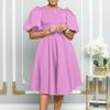 Round neck temperament bubble sleeves waist pendulum dress dress A-word dress
