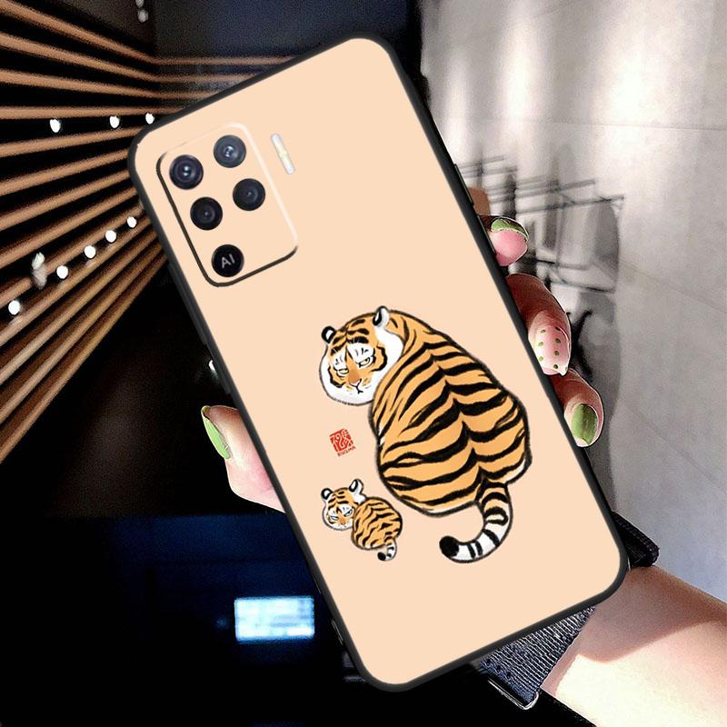 Cartoon Fat Tiger Case For Oppo A74 A54 A94 A80 A60 A40 A18 A38 A58 A78 A98 A96 A76 A16 A15 A17 A57 A77 A5 Pro