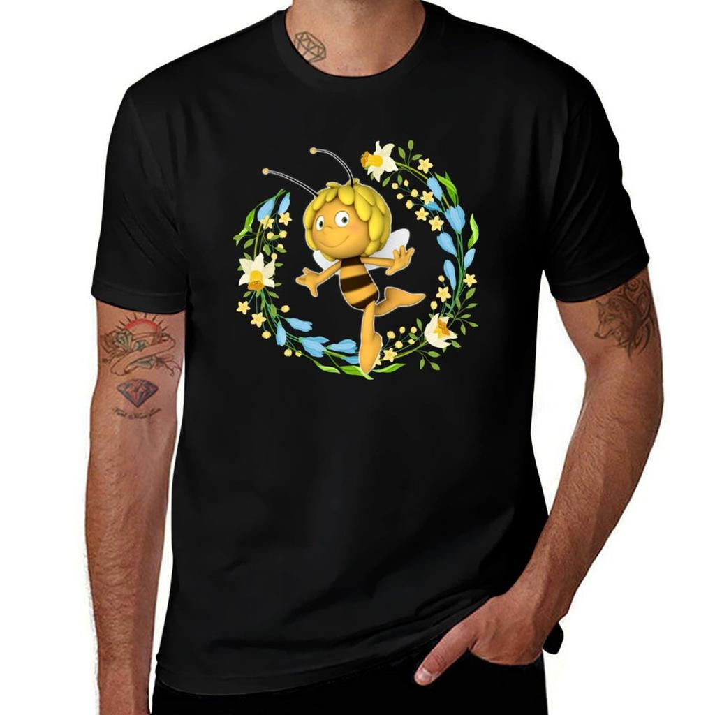 Maya The Bee With Flowers Tshirt Comfortable Basic Crew Neck Tee