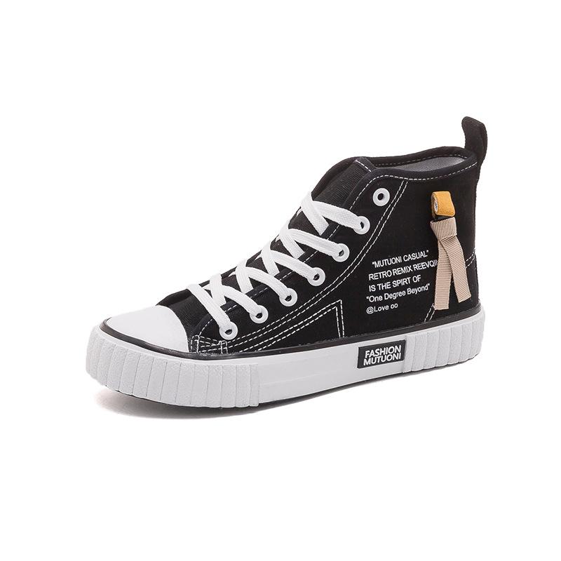 

Весенние новые высокие парусиновые туфли Tide White Joker Student Board Shoes Ins Женская обувь 40 чёрный
