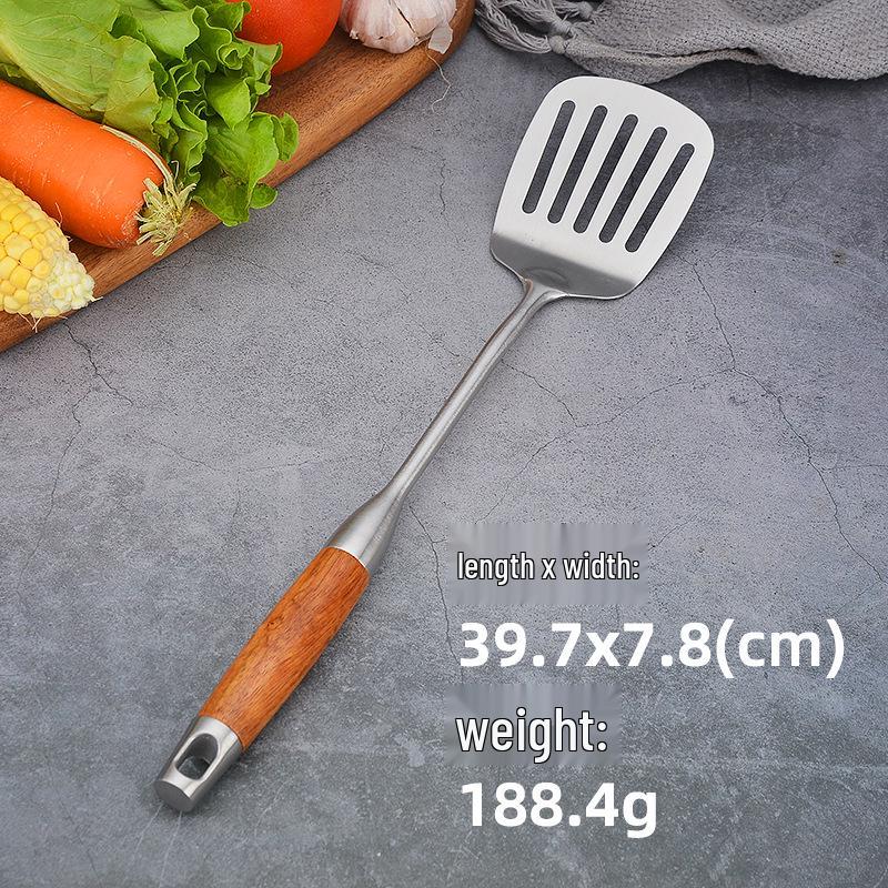 304 Edelstahl Palisander Küchenutensilien-Set: Wok-Schaufel, Anti-Verbrühungs-Hohlgriff Schlitzlöffel, Bratpfannenwender