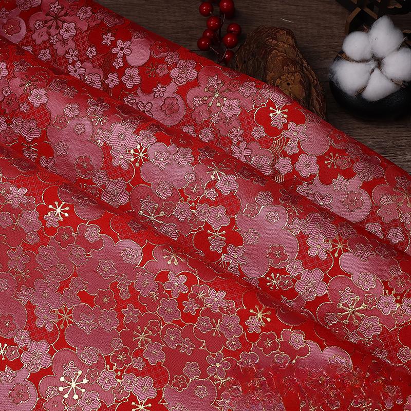 100x150cm High Quality Jacquard Brocade Fabric Thick Soft Bamboo Leaf for Women Dress Hanfu Upholstery Sewing Cloth Gold Blue