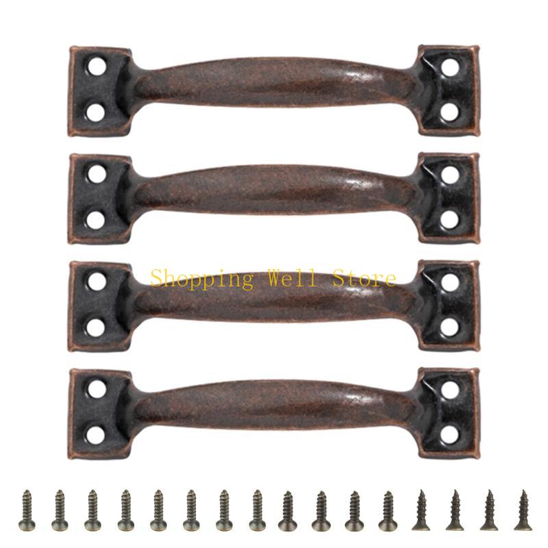 KX4B Set Of 4 Drawer Pulls for Kitchen Or Garage Cabinets Iron Barn Door Knob Handles