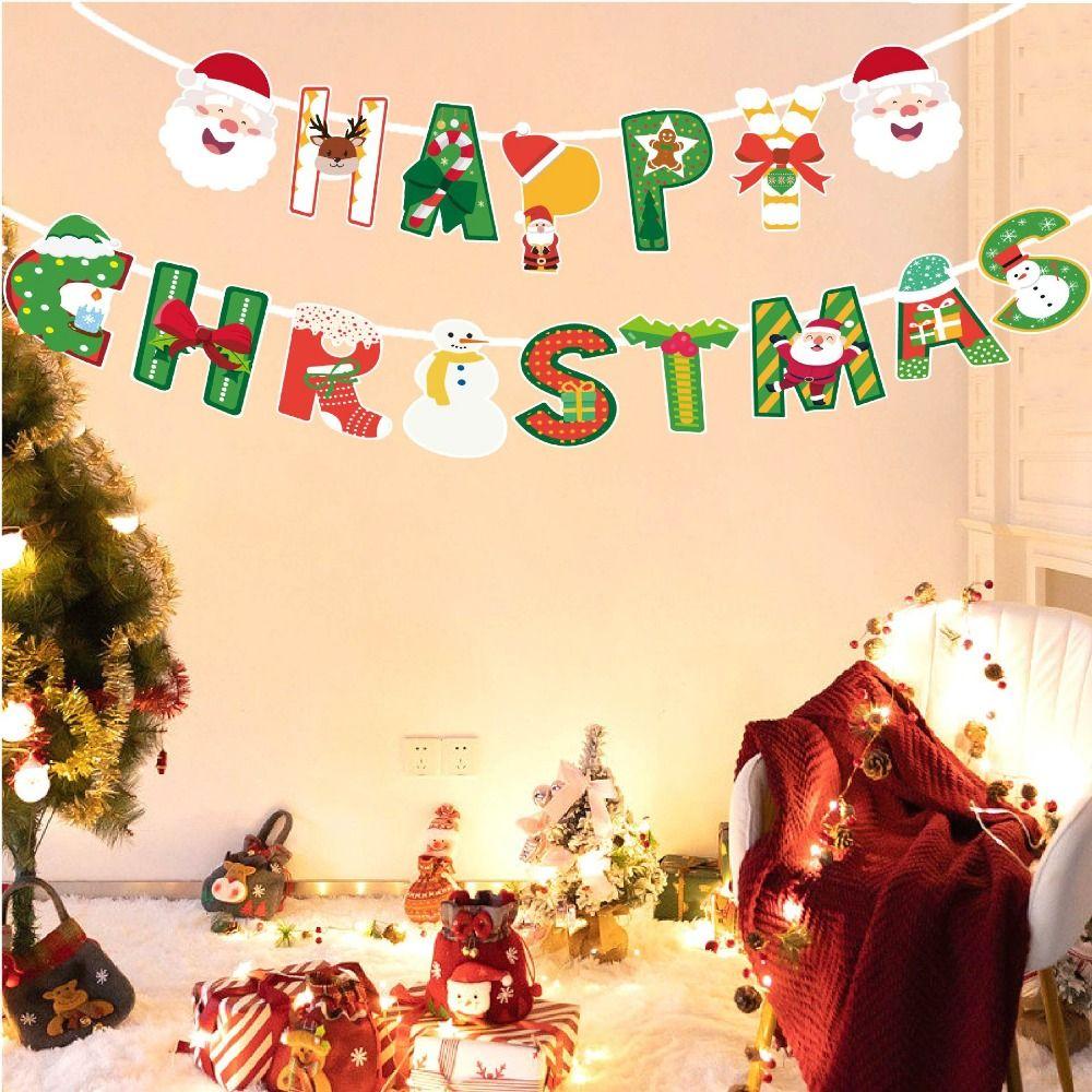 Paper Christmas Tree Elk Banner Santa Claus Christmas Door Hanging Banner  New Year