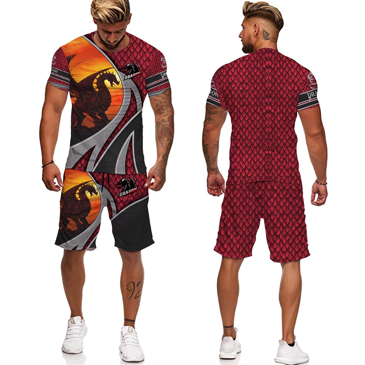 

Мужской спортивный костюм с татуировкой животного Fly Dragon, уличная одежда в стиле Харадзюку, мужские футболки, мужской спортивный костюм, повседневные мужские комплекты больших размеров, Chandal XXL