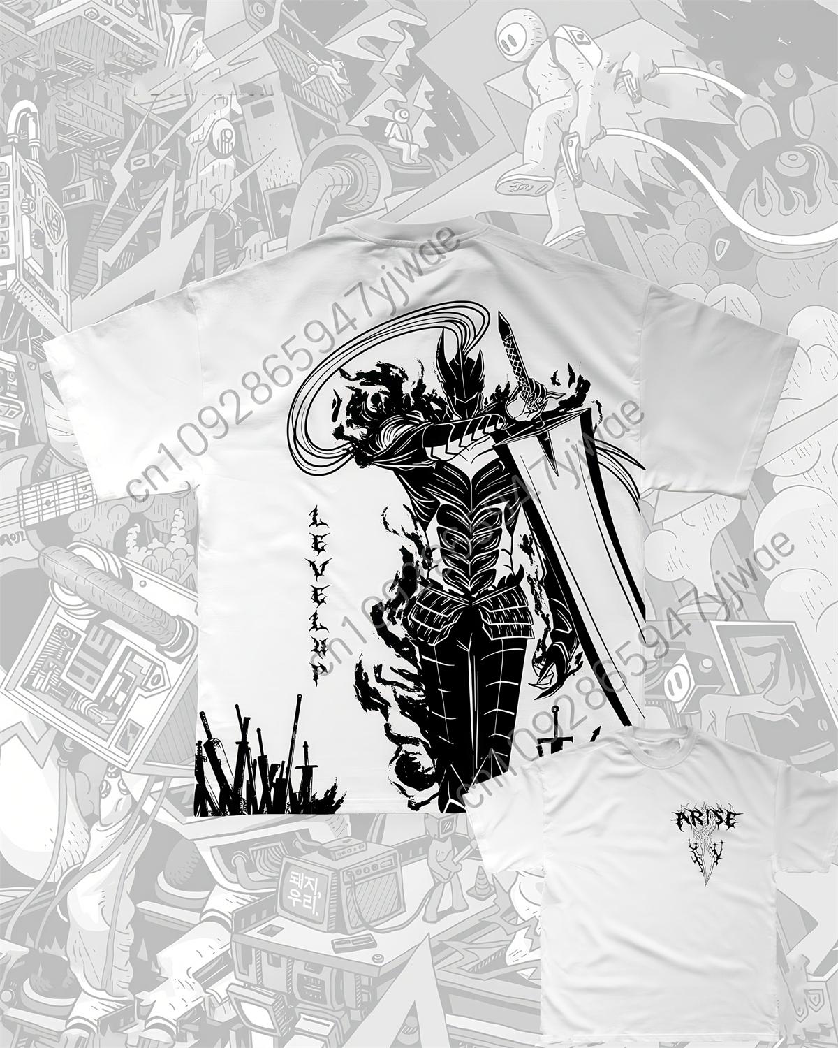 

Новая японская аниме футболка Solo Leveling для отдыха, 3D крутой принт, короткий рукав, круглый вырез, свободная уличная футболка, мужской топ 3XL