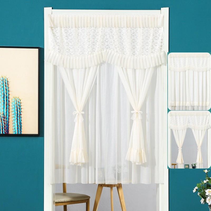 Lace Door Partition Curtain for Home – No-Drill, Double Layer, Transparent Gauze, Polyester, Anti-Mosquito.