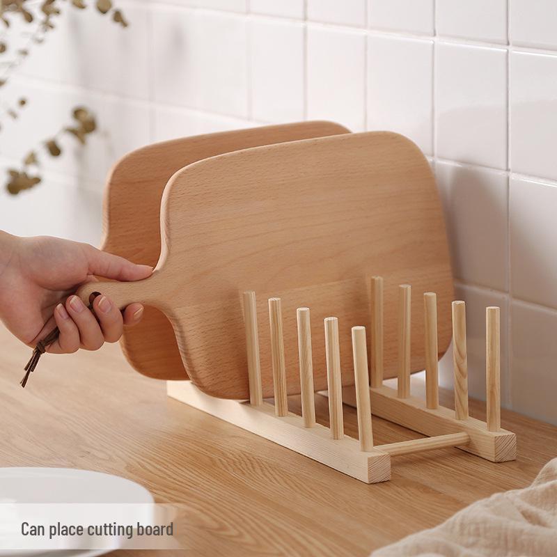 Creative Wooden Dish and Bowl Draining Rack - Solid Wood Kitchenware Storage.