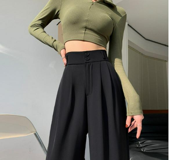Women s High-Waist Wide-Leg White Pants - Spring 2026 Casual Drape with Double Button Design S