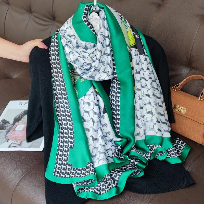 180*90cm muffler fashion Luxury Brand Scarf Women New Style Fashion Color Matching Print Silk Lady Popular Headcloth Beach Shawl